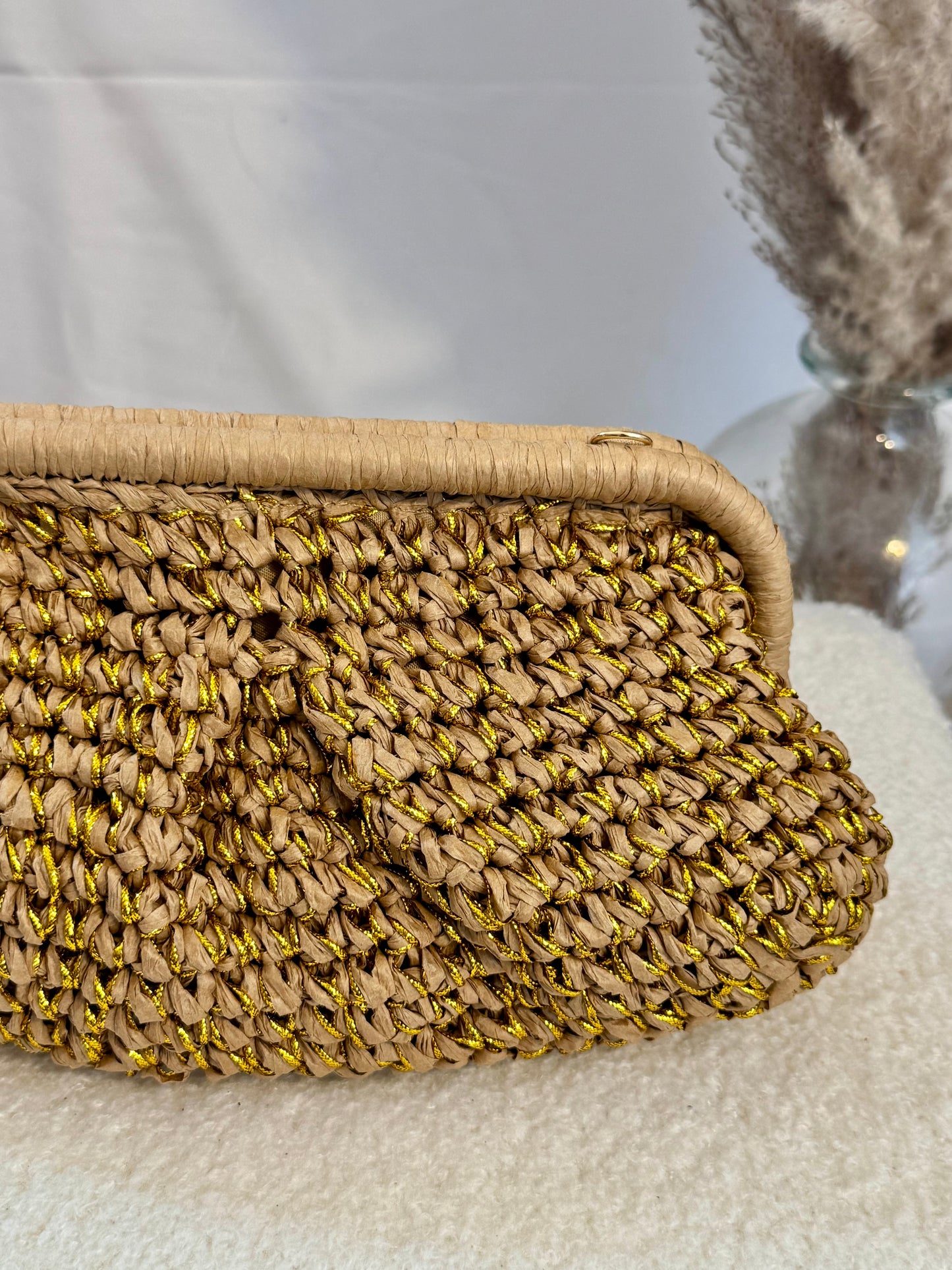 Pochette raphia marron