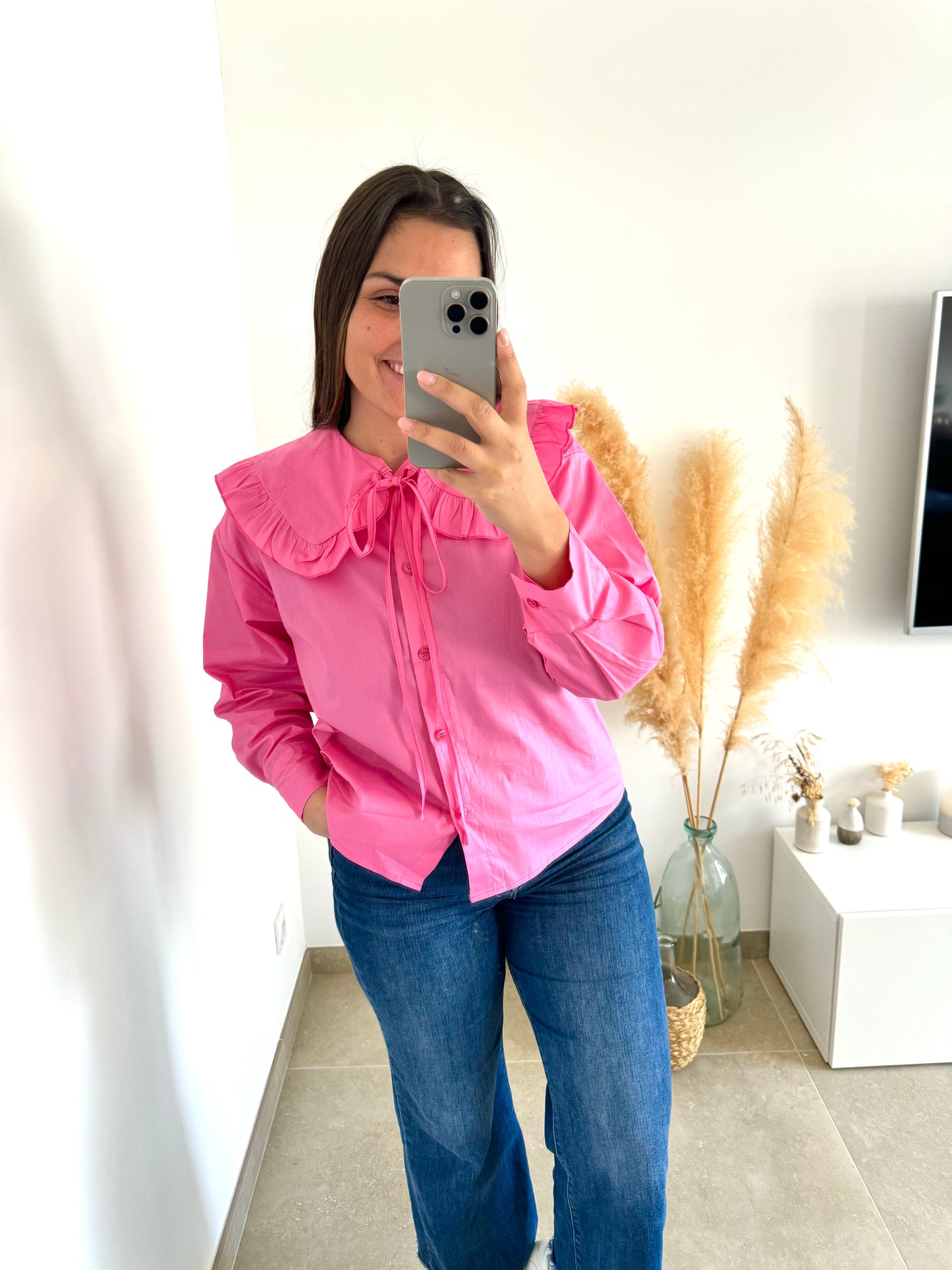 Blouse uni rose
