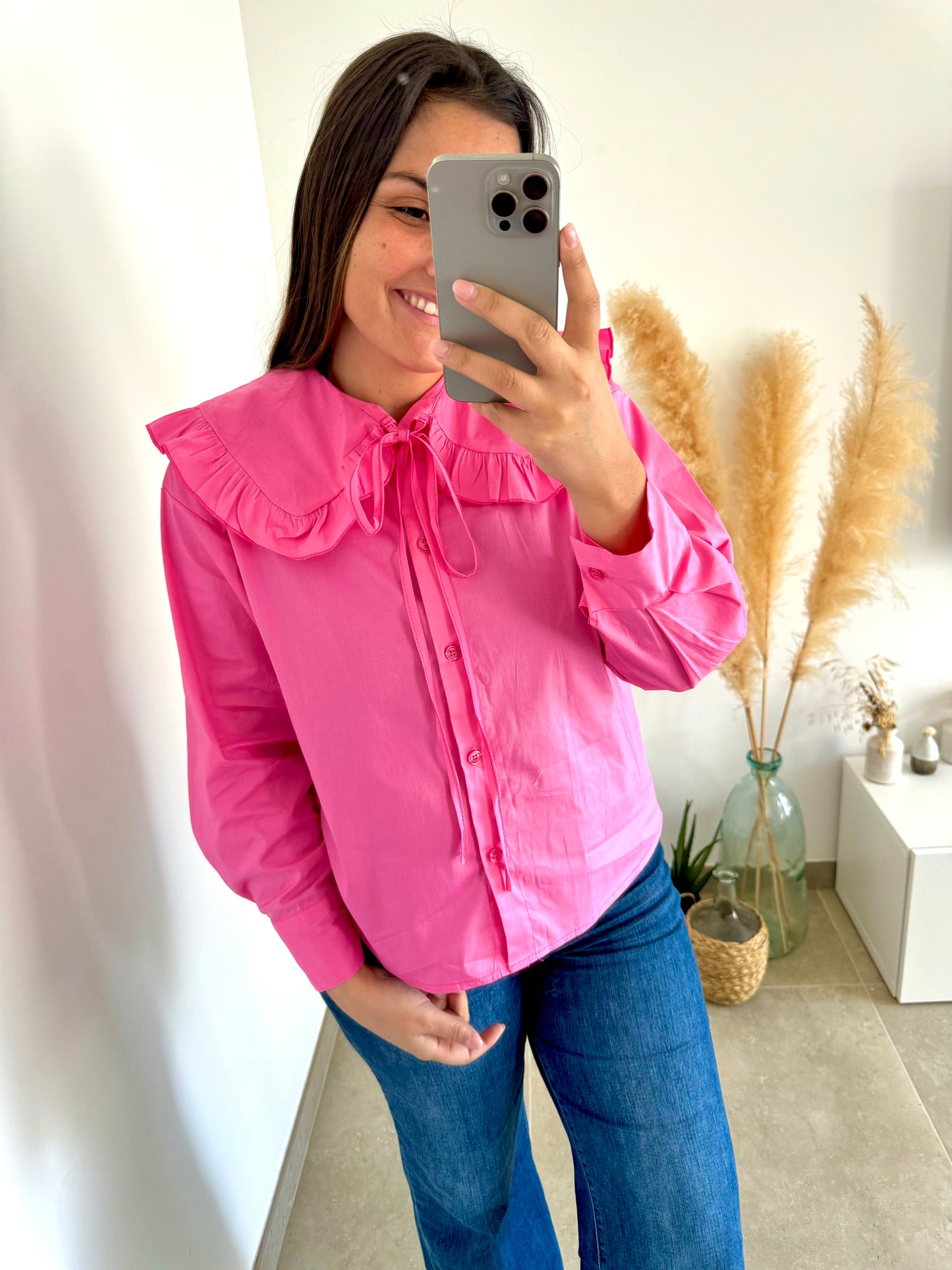 Blouse uni rose