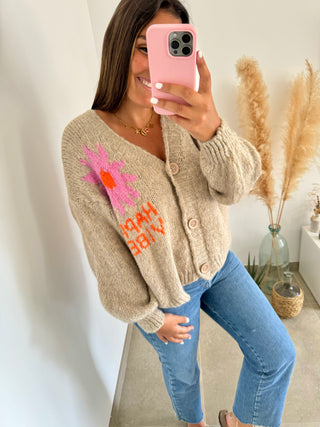 Pull Happy Vibes beige