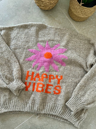 Pull Happy Vibes beige