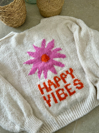 Pull Happy Vibes écru