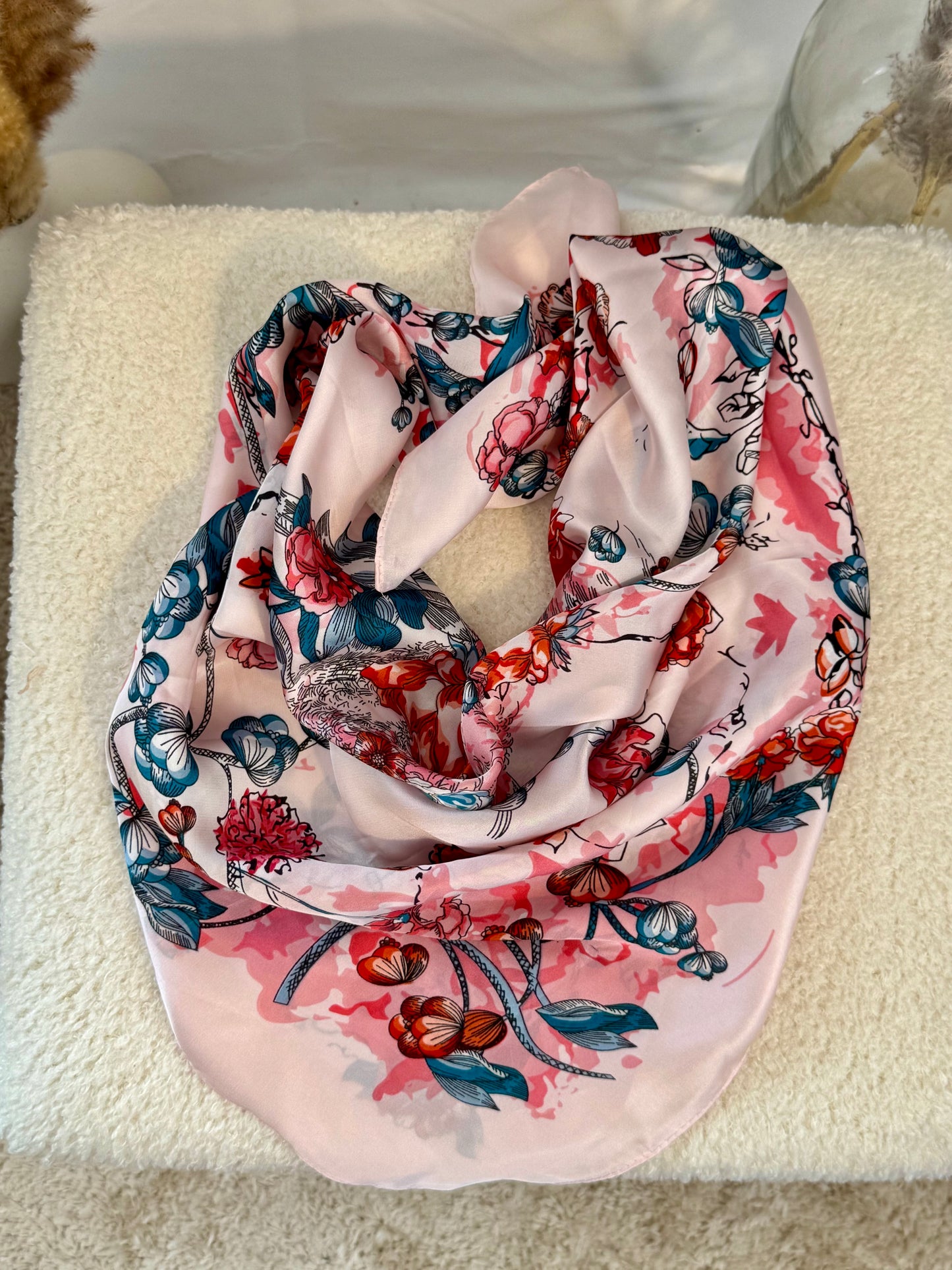 Foulard rose fleur