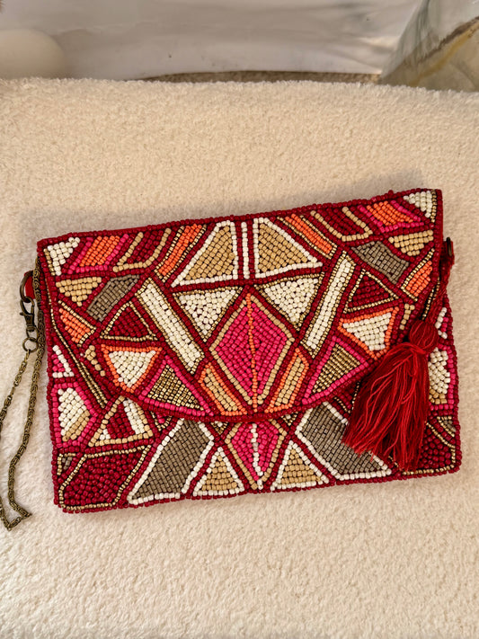 Pochette perles rouge