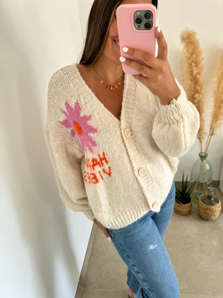 Pull Happy Vibes écru