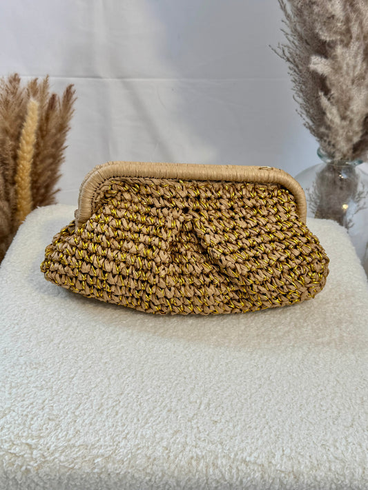Pochette raphia marron