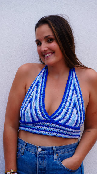 Top crochet bleu